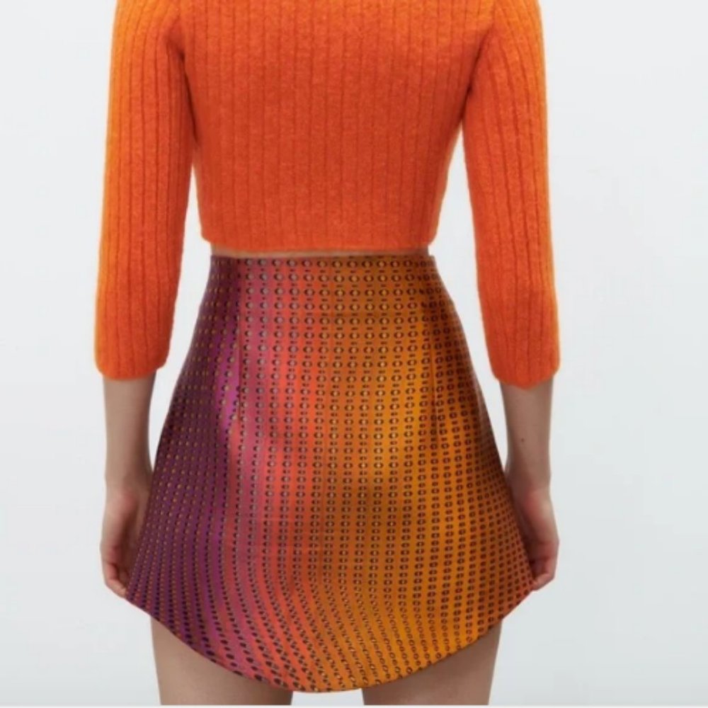 LAST ONE! BLOGGER'S FAVE! Zara High Waisted Short Skirt Orange Pink Sz M, L NWT - Picture 15 of 16
